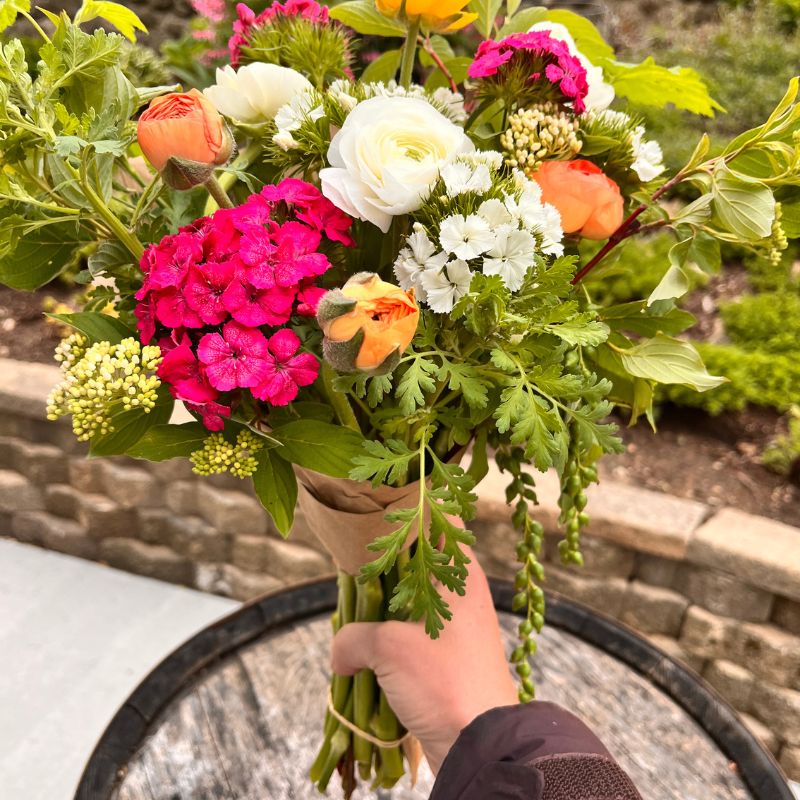 Early spring bouquet with ranunculus and sweet William